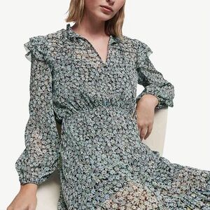 Maje Renaza Blue Floral V-Neck Tiered Maxi Dress, Size 42